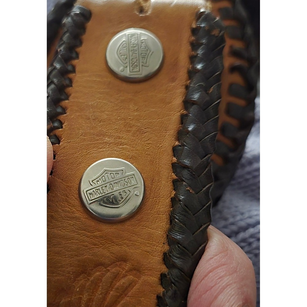 Vintage Harley Davidson USA Leather Eagle Belt 41" 2" Wide Braided Biker - Picture 7 of 8